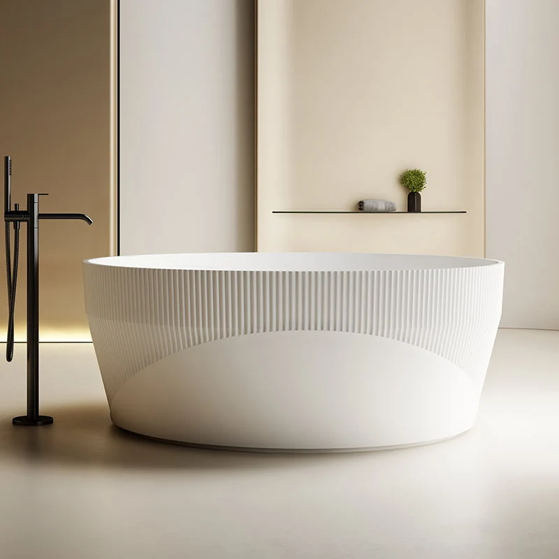 Cada de baie, freestanding, 1360x1360x550 mm, din compozit, rotunda, alb, cu riflaje, MonBlari