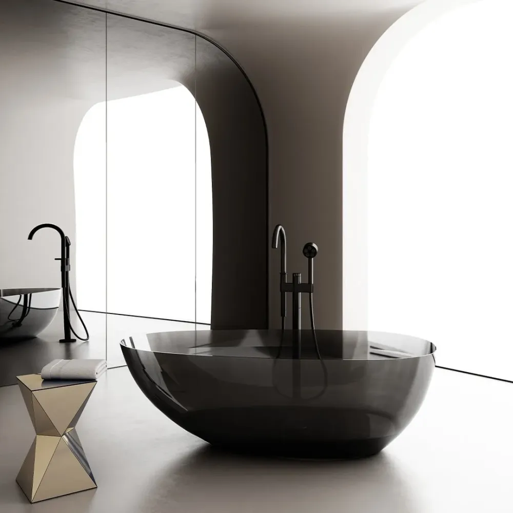 Cada de baie, freestanding, 1400x700x550, din rasina, ovala, negru mat transparent, MonBlari