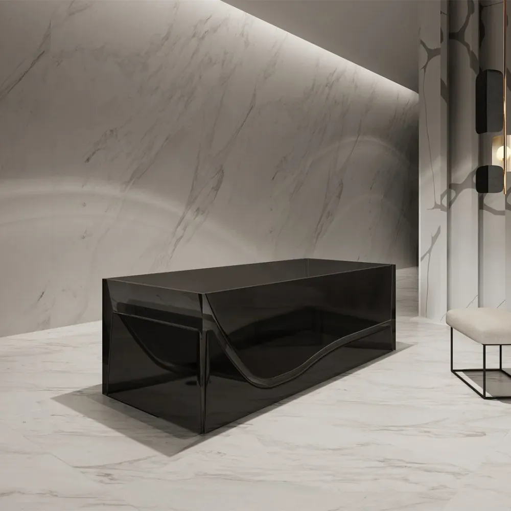 Cada de baie, freestanding, 1500x720x550, din rasina, dreptunghiulara, negru mat transparent, MonBlari