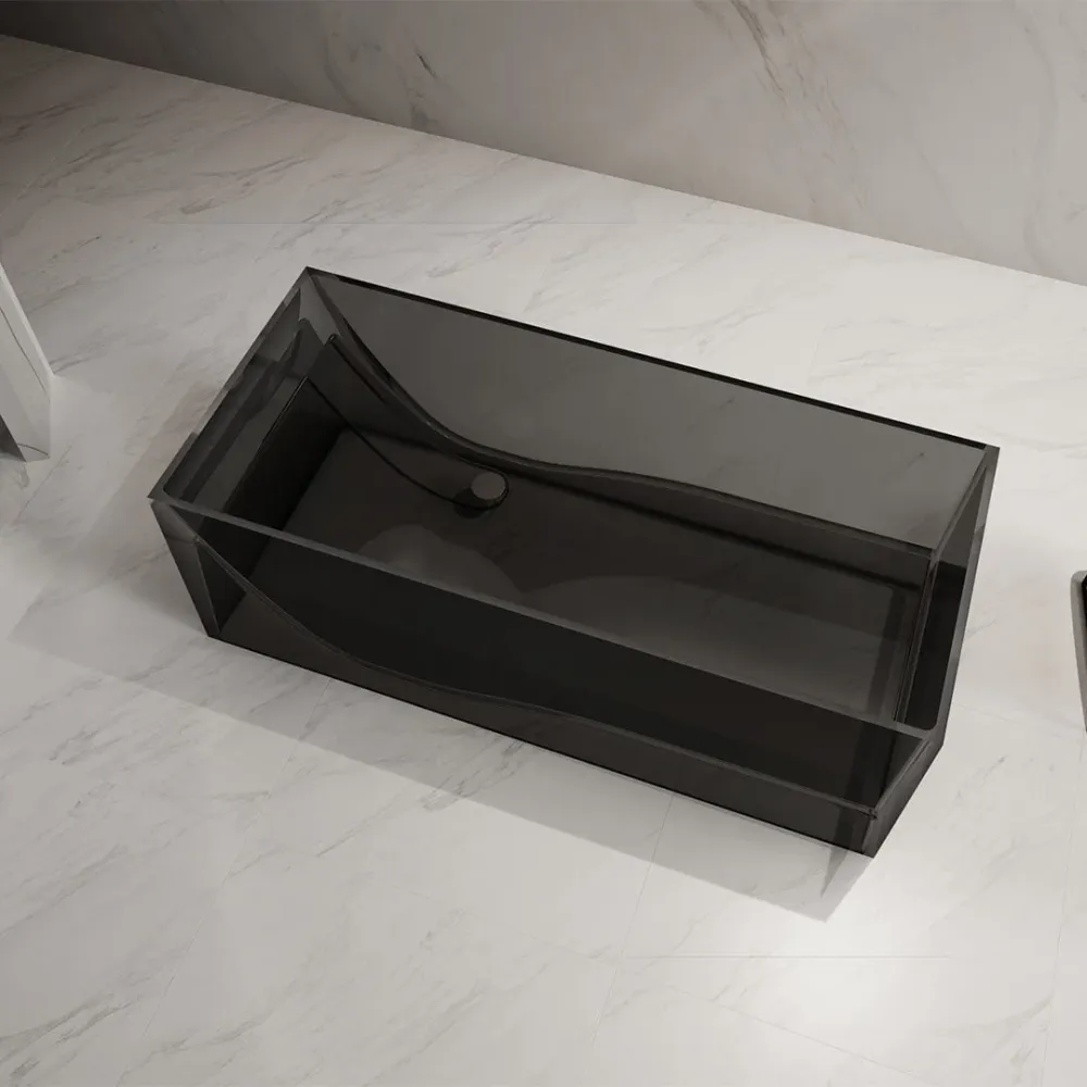 Cada de baie, freestanding, 1700x720x550, din rasina, dreptunghiulara, negru mat transparent, MonBlari