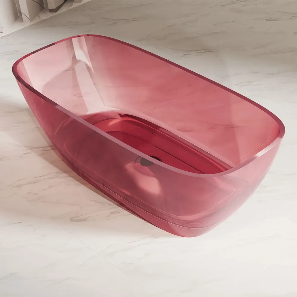 Cada de baie, freestanding, 1700x720x560, din rasina, ovala, roz transparent, MonBlari