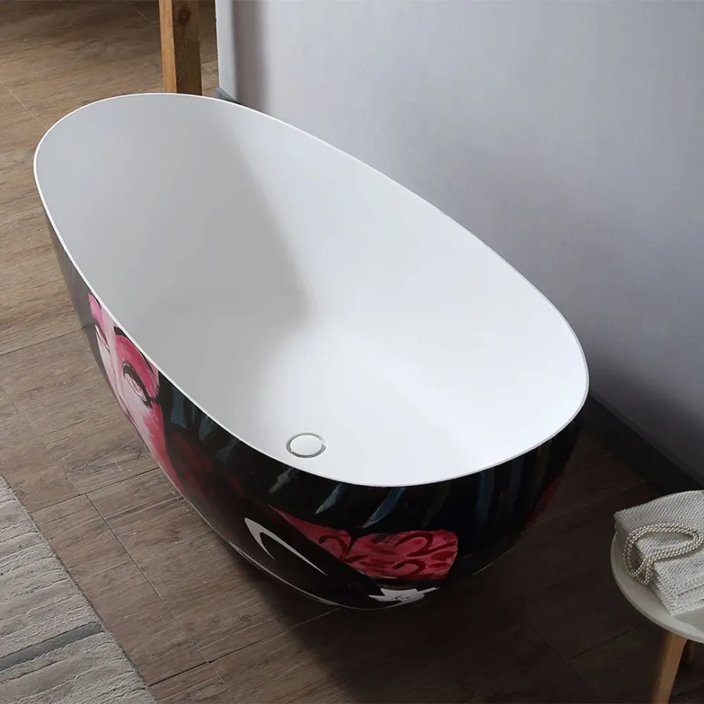Cada de baie, freestanding, 1700x800x550, din compozit, ovala, alb lucios cu model, MonBlari