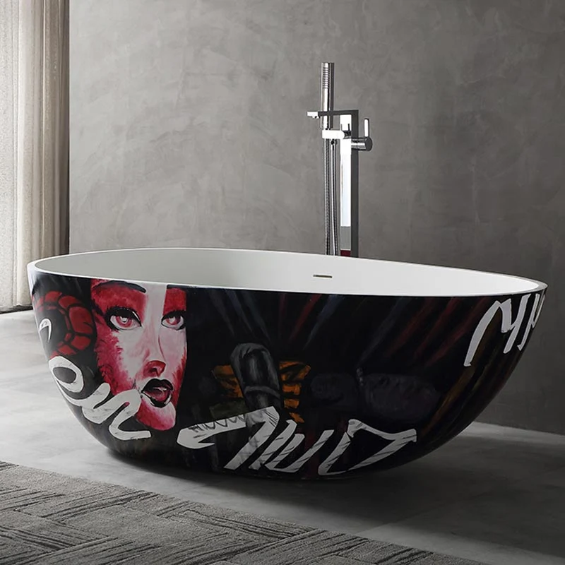 Cada de baie, freestanding, 1700x860x540, din compozit, ovala, alb lucios cu model, MonBlari
