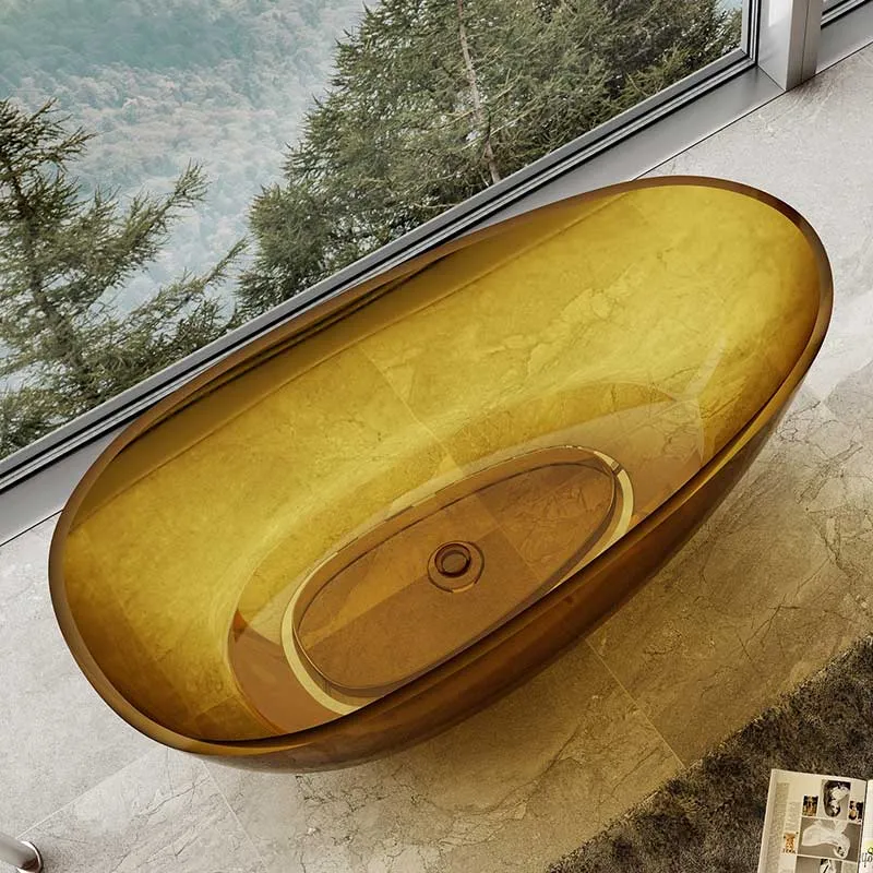Cada de baie, freestanding, 1700x860x540, din rasina, ovala, auriu transparent, MonBlari