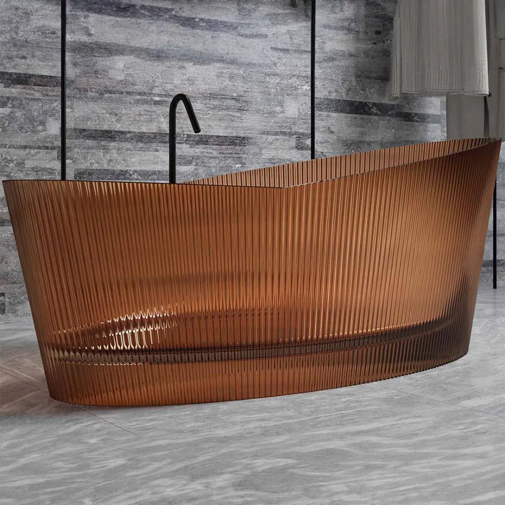 Cada de baie, freestanding, 1800x850x760, din rasina, ovala, cu riflaje, maro transparent, MonBlari