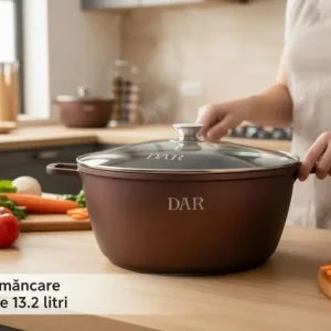 Cratita DAR 36 cm 13.2L aluminiu turnat acoperire ceramica multistrat capac sticla inductie