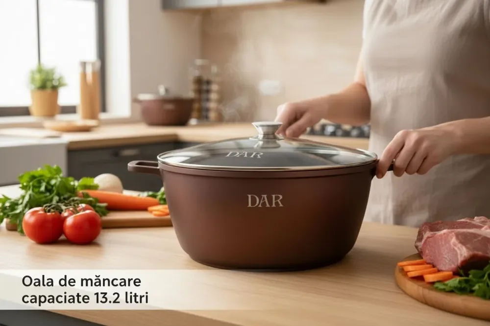 Cratita DAR 36 cm 13.2L aluminiu turnat acoperire ceramica multistrat capac sticla inductie