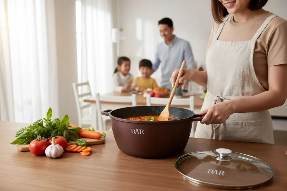 Cratita DAR 36 cm 13.2L aluminiu turnat acoperire ceramica multistrat capac sticla inductie