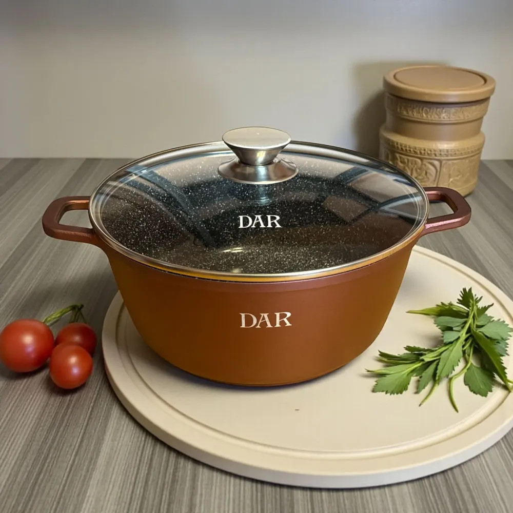 Cratita DAR 4.3L 26 cm capac din sticla aluminiu turnat acoperire ceramica antiaderenta