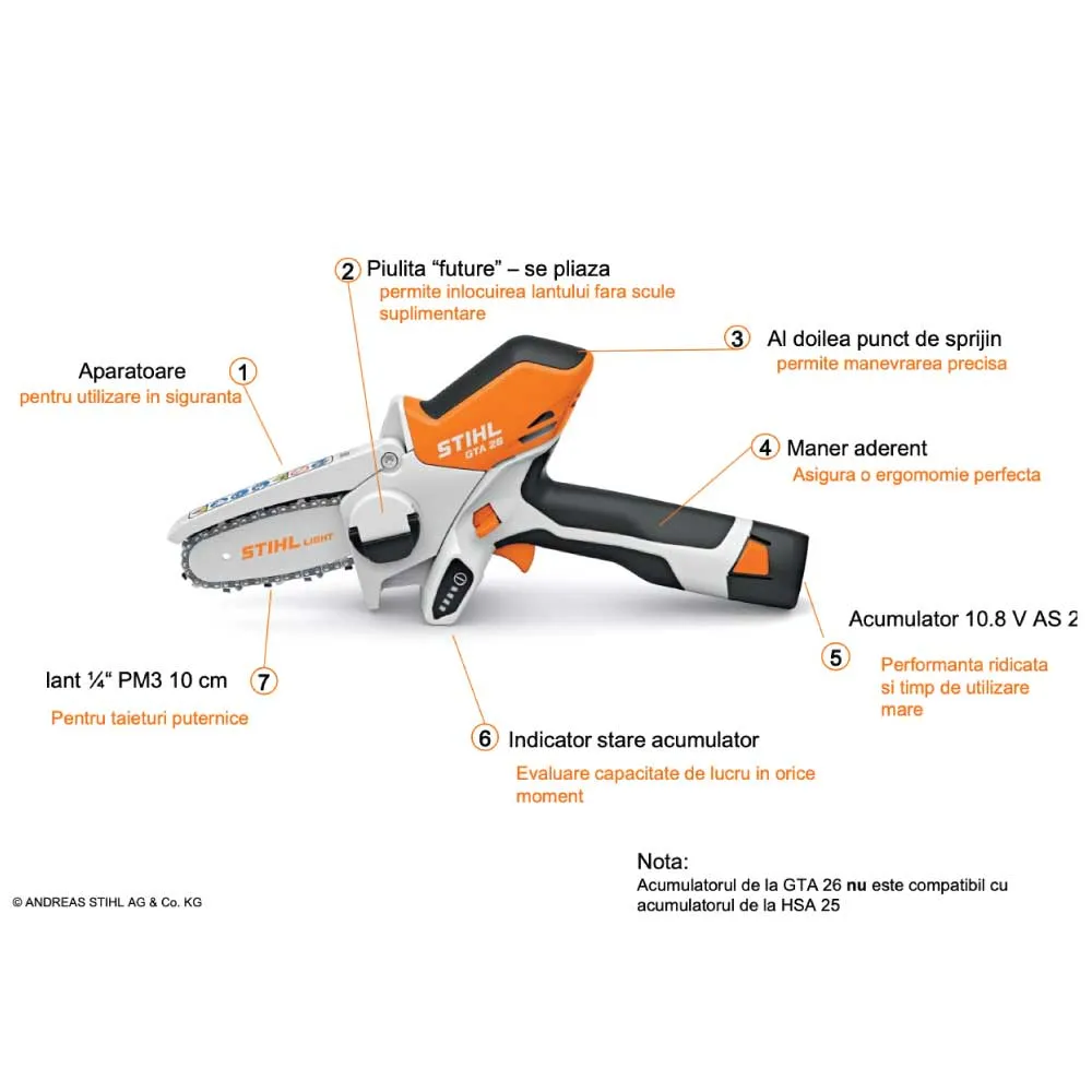 Fierăstrău cu acumulator GTA 26, 10,8V, 10CM Stihl, cod GA010116918