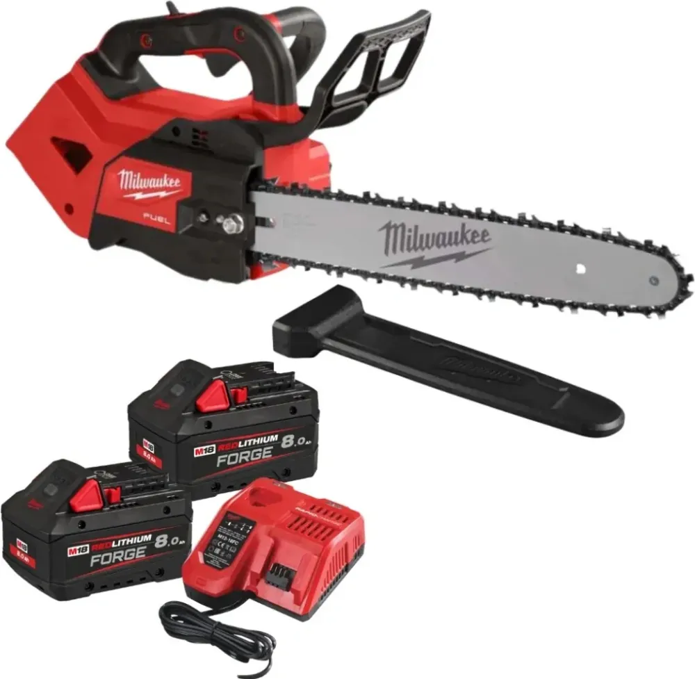 Fierăstrău cu lanț Milwaukee M18 FTHCHS35-802, 35 cm, 2 x M18 Forge FB8, 1 x încărcător rapid M12-18 FC, sistem FUEL™, cod...