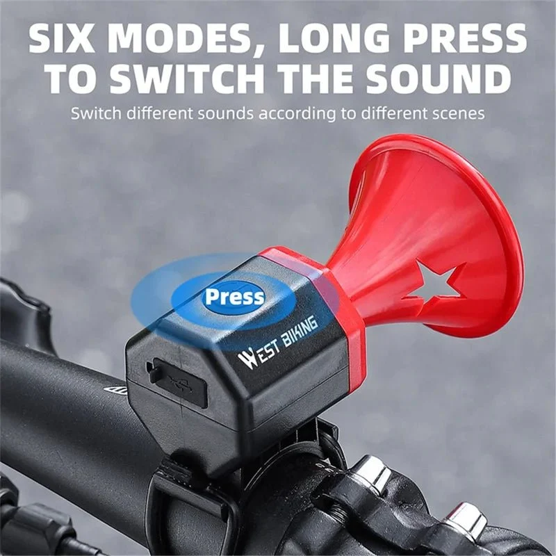 Sonerie de bicicletă cu sunet de avertizare de 90 dB, reîncărcabilă prin USB
