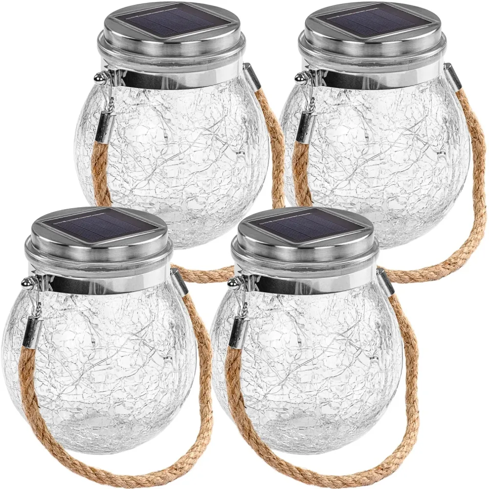 Set de 4 lampi solare, tip borcan cu 20 de led-uri
