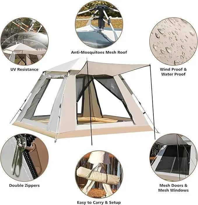 Cort de camping pentru 4 persoane, cu 2 usi, 200x200x150cm, gri Z-TOOLS / ZTS 8466