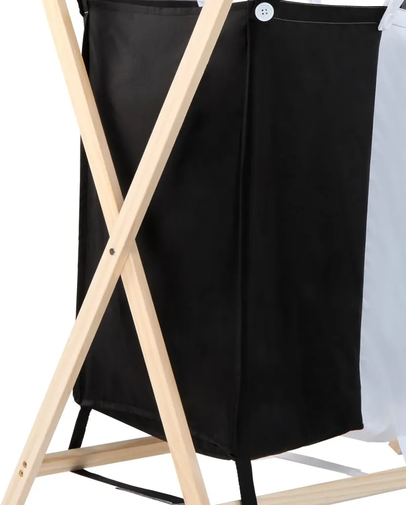 Cos de rufe cu 3 compartimente, 120L, cadru de lemn, dimensiune 85/43/81