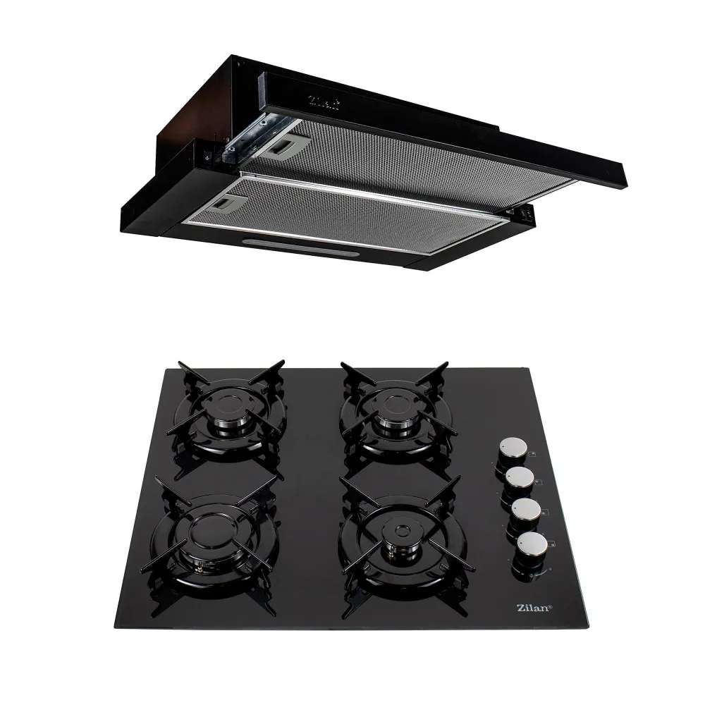 Pachet plita incorporabila (0058), gaz butelie sau gaz natural (duze de schimb incluse), 59x51 cm, aprindere electrica, st...