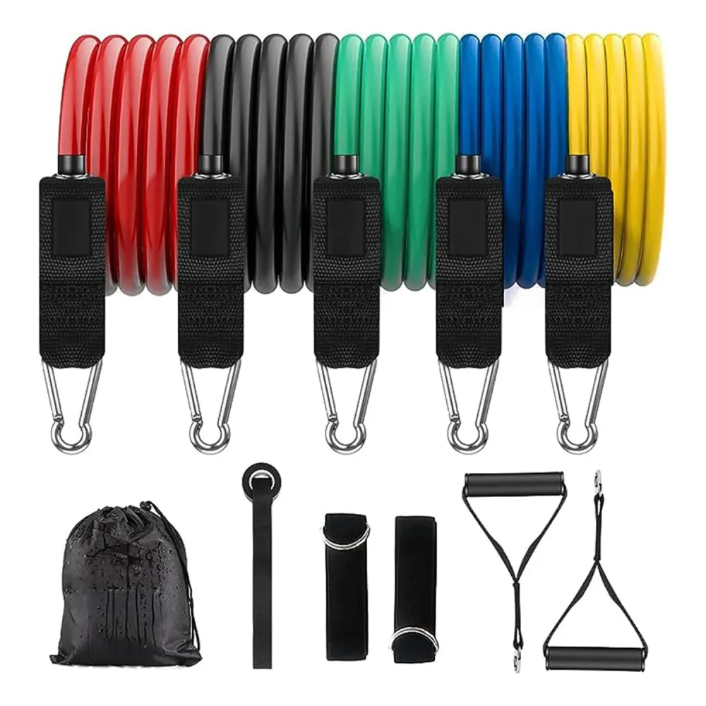 Benzi Elastice pentru Sport Elindor® cu 2 Manere si Ancora pentru Usa, Rezistenta Totala 68 kg, pentru Fitness, Workout, Y...