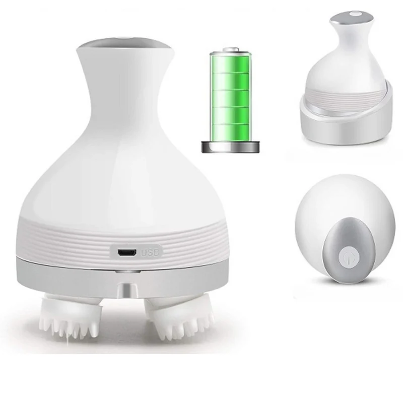 Aparat de Masaj 3D pentru Scalp, Fata si Corp- Relaxare si Revitalizare, 4 Zone Masaj, Capete de Silicon detasabile, Reinc...