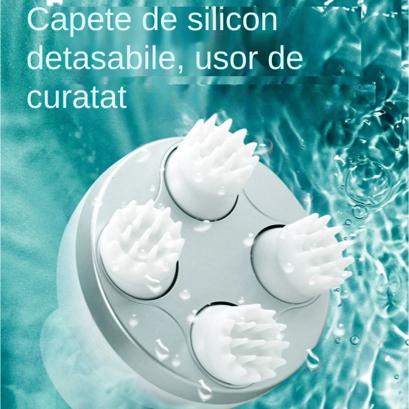 Aparat de Masaj 3D pentru Scalp, Fata si Corp- Relaxare si Revitalizare, 4 Zone Masaj, Capete de Silicon detasabile, Reinc...