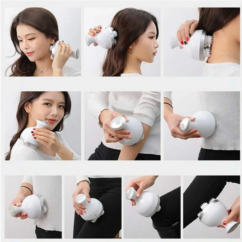 Aparat de Masaj 3D pentru Scalp, Fata si Corp- Relaxare si Revitalizare, 4 Zone Masaj, Capete de Silicon detasabile, Reinc...