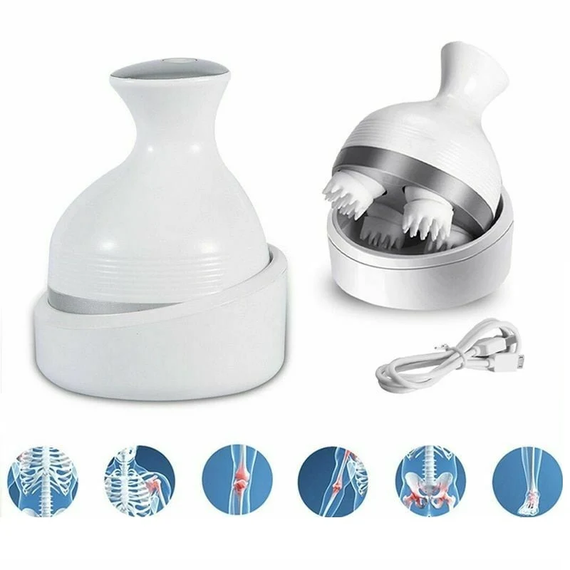 Aparat de Masaj 3D pentru Scalp, Fata si Corp- Relaxare si Revitalizare, 4 Zone Masaj, Capete de Silicon detasabile, Reinc...
