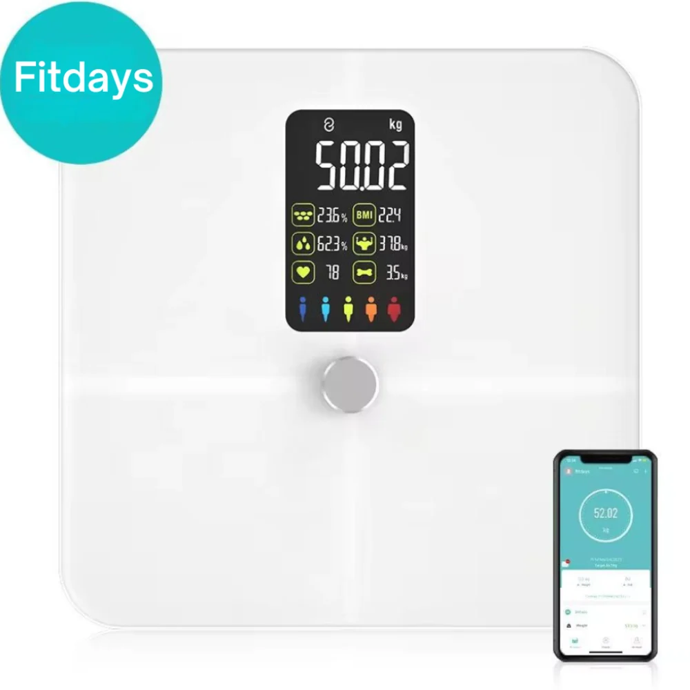Cantar Corporal Smart Welland – 17 Indici analiza corporala, Bluetooth, LCD Color, Compatibil Fitdays / Fitbit / Apple Hea...