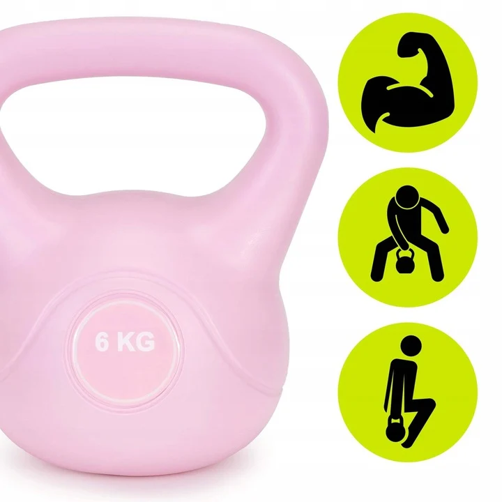 Kettlebell 6 kg, bitum cu invelis rezistent ABS, 21x24 cm, roz