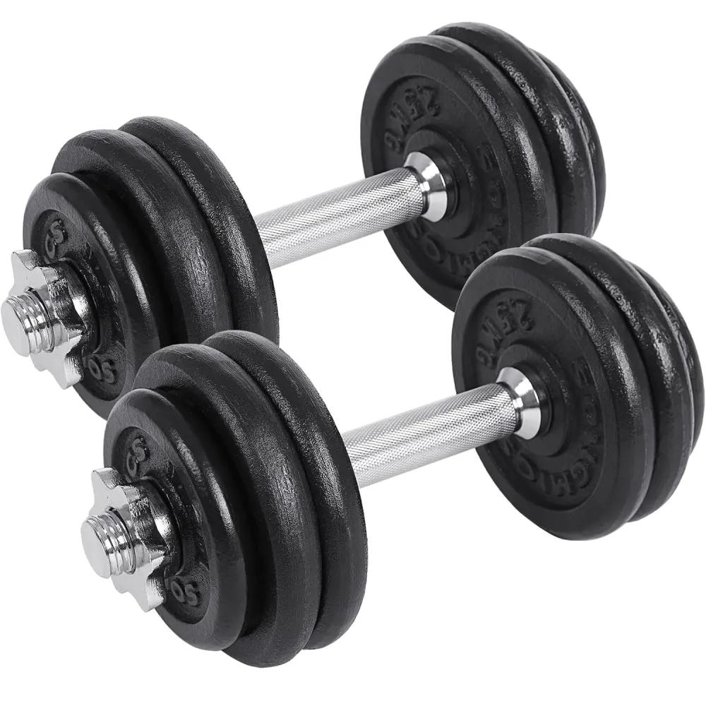 SONGMICS Set 2 gantere reglabile 30 kg, discuri fonta si bare otel, prindere anti-alunecare