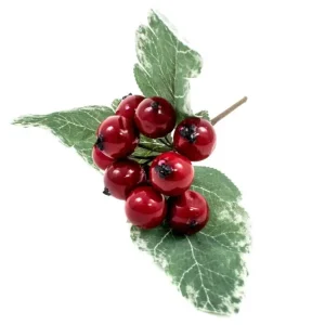Decoratiune Craciun Crenguta Macese Rosii Cu Frunze 12/Set