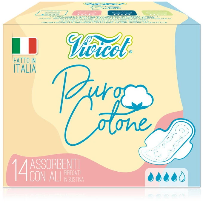Absorbante ultra subtiri de zi din bumbac bio, hipoalergenic - 4 picaturi (14 buc) - VIVICOT Puro C
