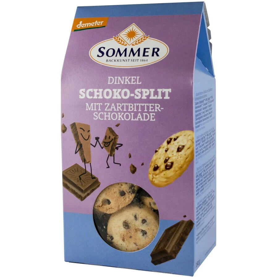 Biscuiti bio din grau spelta cu ciocolata neagra, demeter, 150g sommer