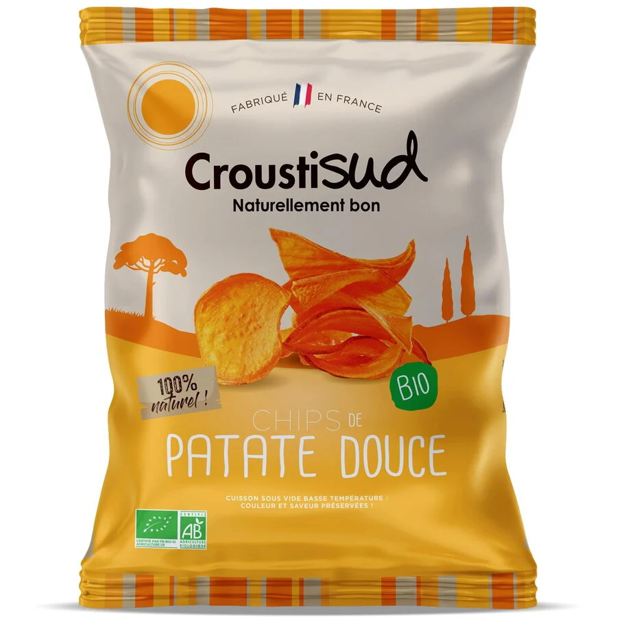 Chipsuri BIO din cartofi dulci, fara sare Croustisud 100g