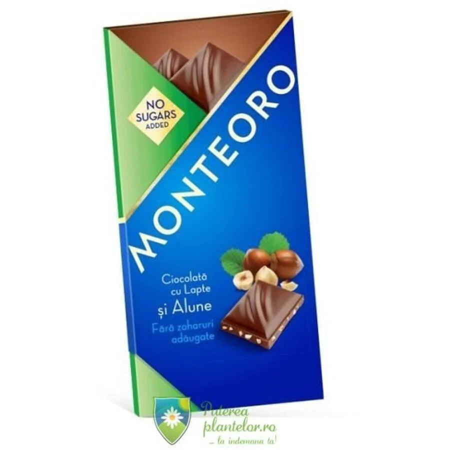 Ciocolata cu lapte si alune fara zahar Monteoro 90 gr