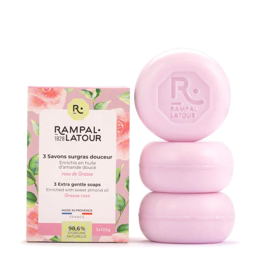 Cutie 3 săpunuri naturale trandafir de Grasse 375g