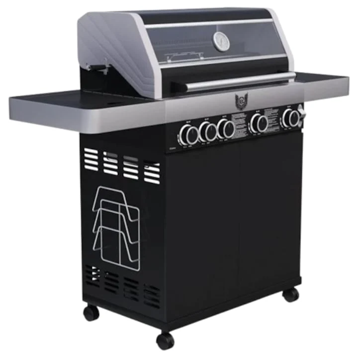Gratar de gradina BBQ Chief 9.0 cu roti, pe gaz, negru, Maxxus