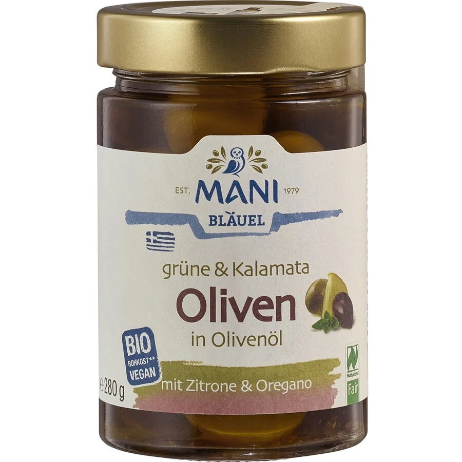 Masline verzi si Kalamata ulei cu lamaie si oregano 280g