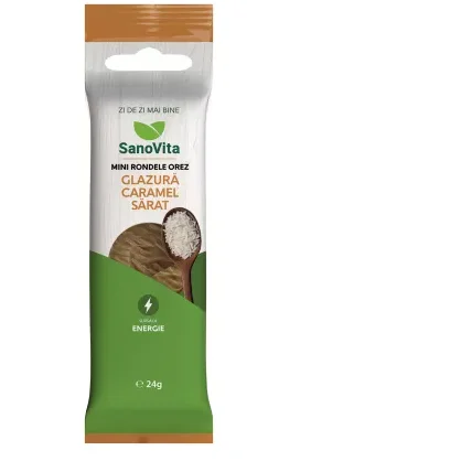 Mini rondele din orez cu glazura de caramael sarat, 24 g, Sanovita