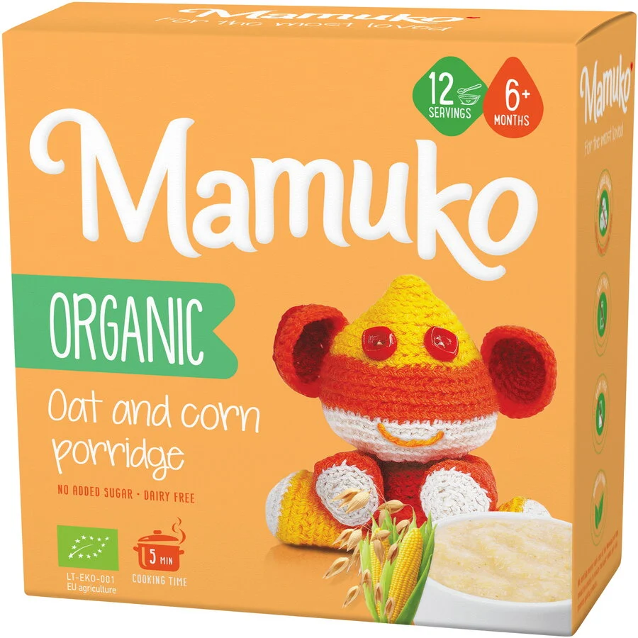 Porridge din 2 cereale ovaz si porumb bio, 6+ luni, 200g Mamuko