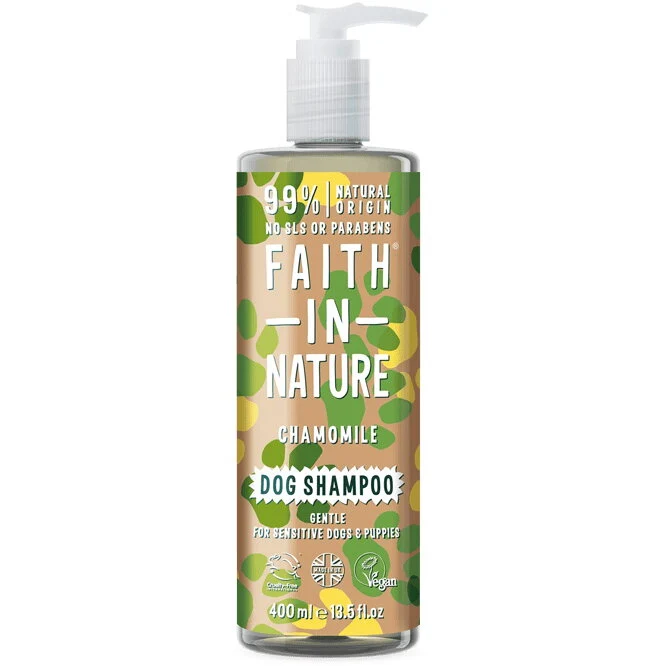 Sampon vegan pentru caini cu pielea sensibila, cu musetel, Faith Nature, 400 ml