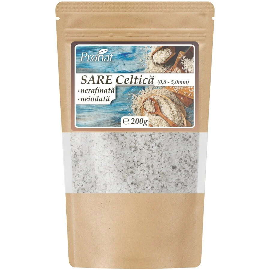 Sare celtica grunjoasa, nerafinata, neiodata, 200g Pronat