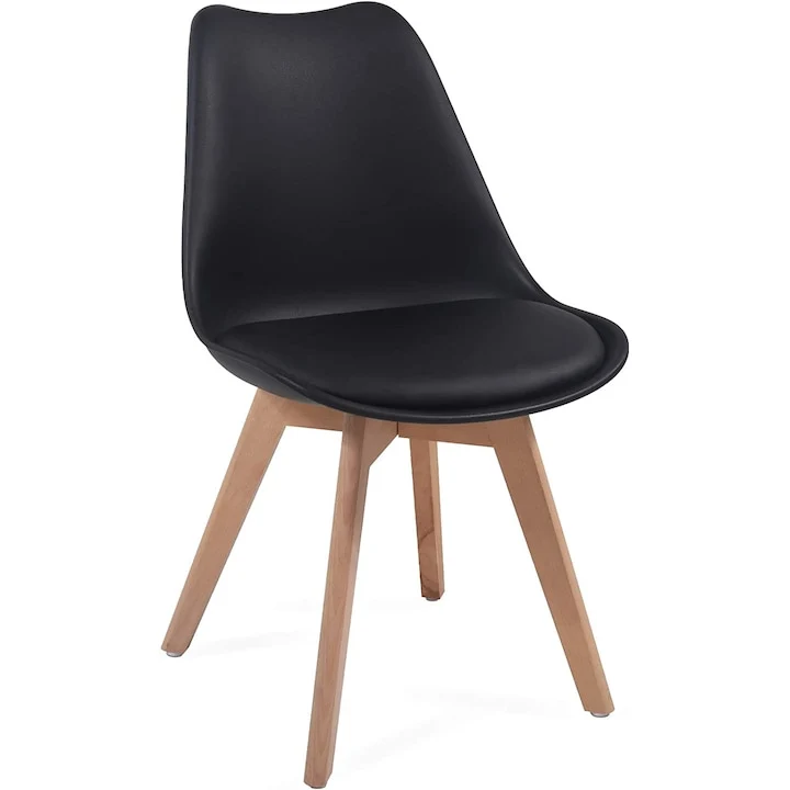 Set 2 scaune dining / bucatarie, lemn/PP, perna sezut, negru, 82 x 48 x 57 cm