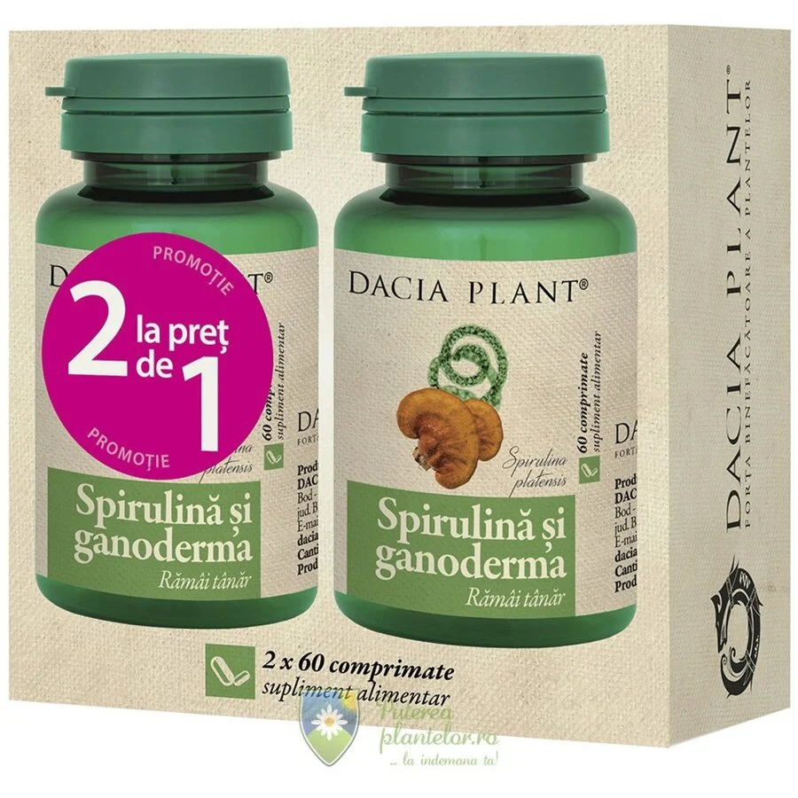 Spirulina si Ganoderma, 60 cpr, 1+1 Cadou