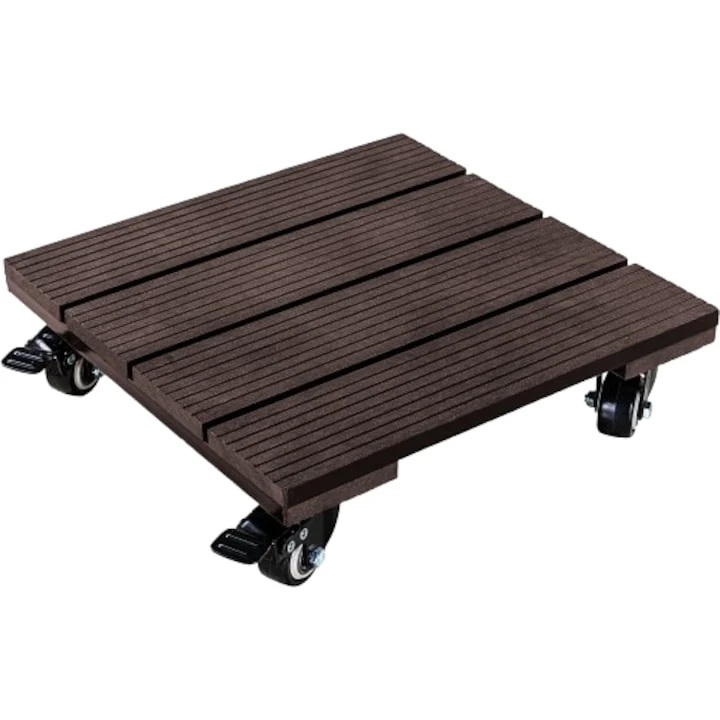 Suport patrat pentru plate cu roti, culoare cafea, STILISTA