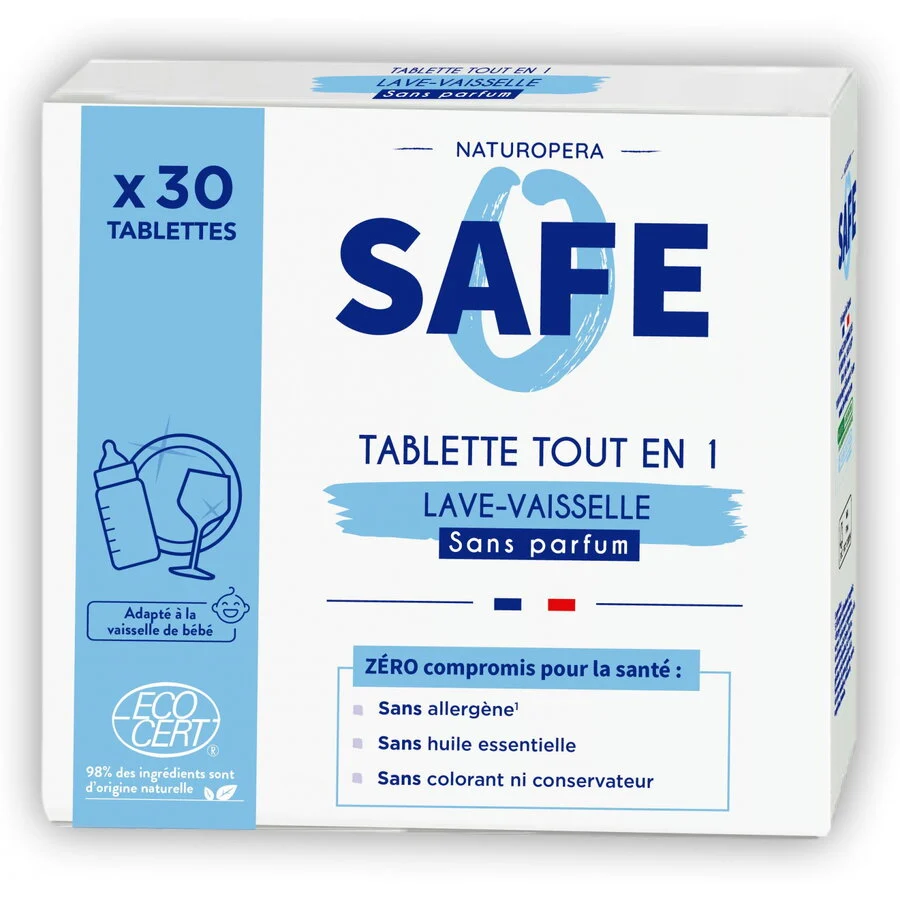 Tablete all--1 BIO pentru masina de spalat vase, fara parfum, fara alergeni Safe 30 buc