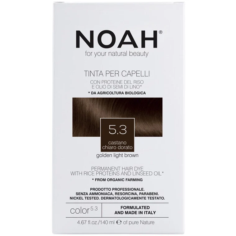 Vopsea de par naturala fara amoniac, Saten auriu deschis, 5.3, Noah, 140 ml