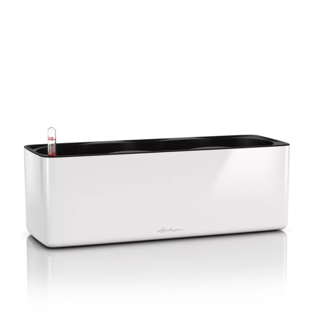 Ghiveci Auto-Irigant Lechuza Cube Glossy Triple, alb lucios, pentru plante cu ghiveci, sistem de autoirigare, insert detas...