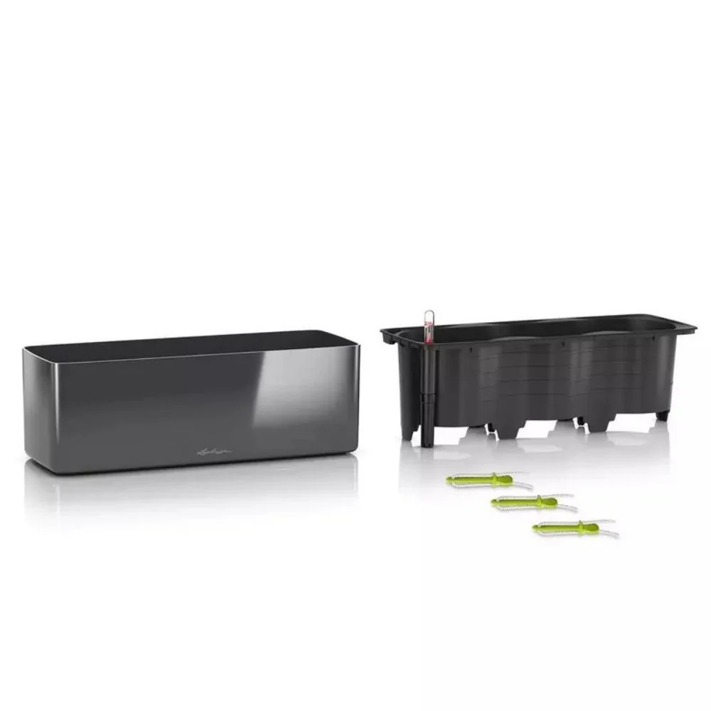 Ghiveci Auto-Irigant Lechuza Cube Glossy Triple, alb lucios, pentru plante cu ghiveci, sistem de autoirigare, insert detas...