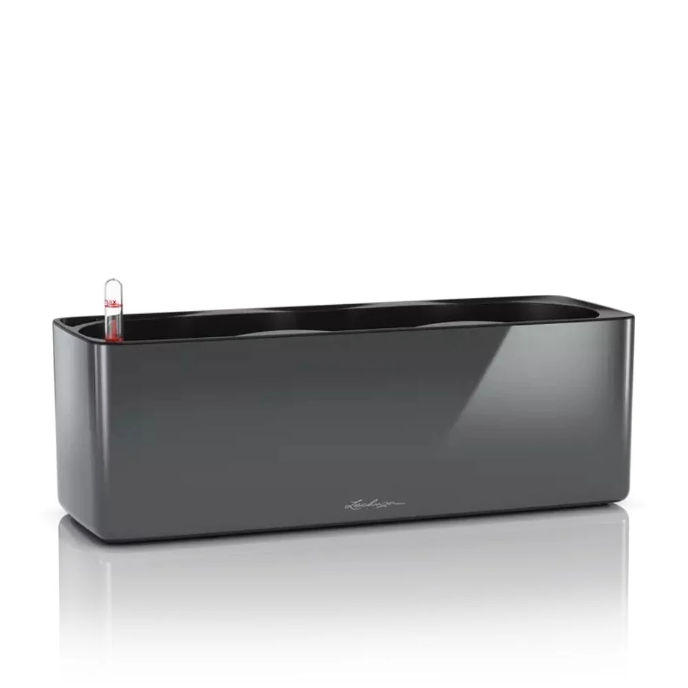 Ghiveci Auto-Irigant Lechuza Cube Glossy Triple, gri lucios, pentru plante cu ghiveci, sistem de autoirigare, insert detas...