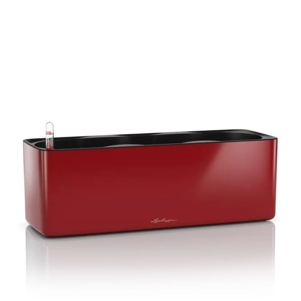Ghiveci Auto-Irigant Lechuza Cube Glossy Triple, rosu lucios, pentru plante cu ghiveci, sistem de autoirigare, insert deta...
