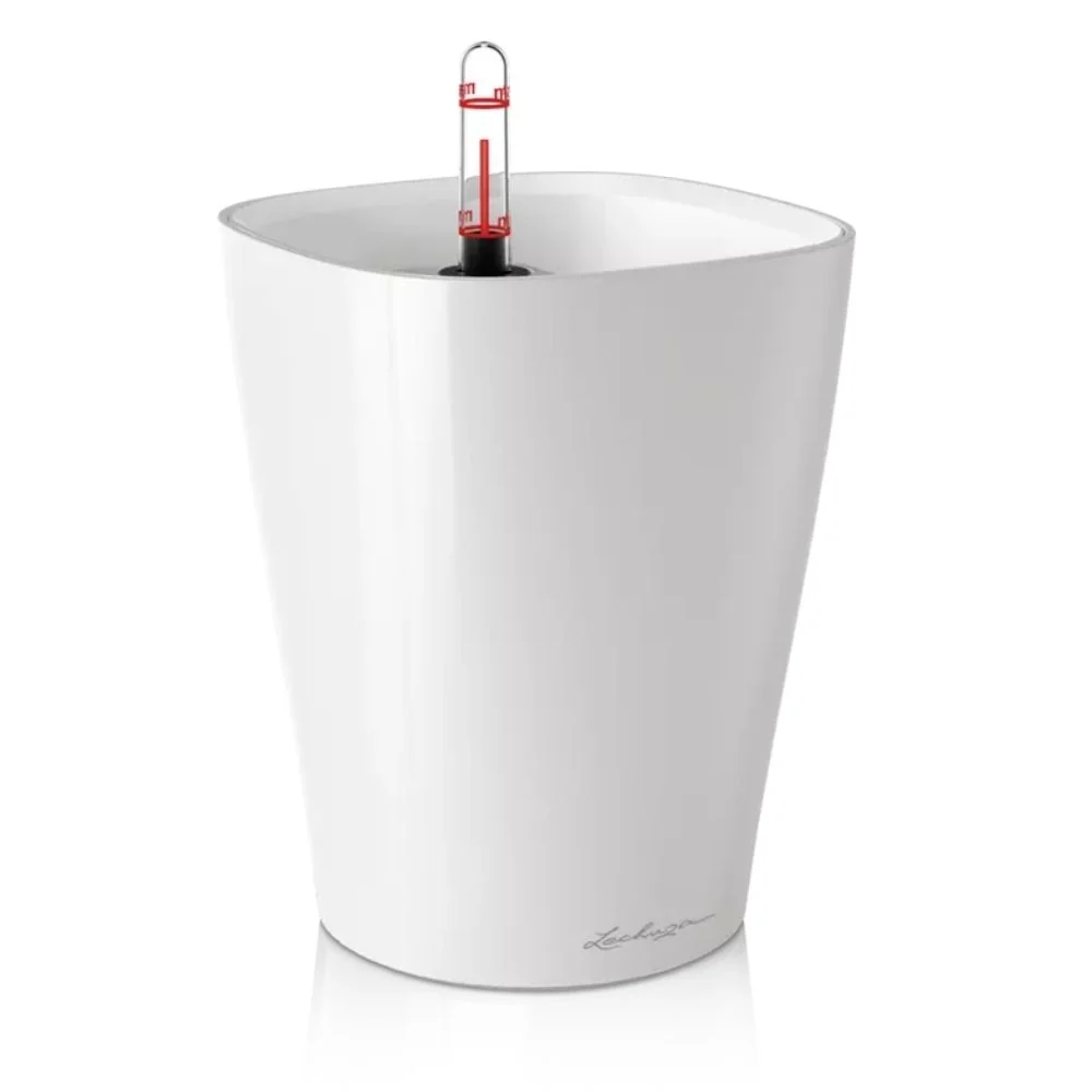 Ghiveci Auto-Irigant Lechuza Deltini 1,2 l, alb lucios, sistem de autoirigare, insert detasabil, strat de drenaj